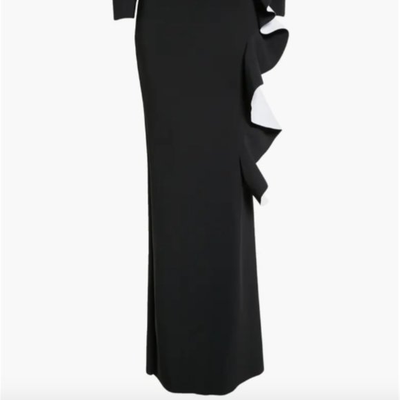 CHIARA BONI LA PETITE ROBE SANGIOVANNA 3/4 SLEEVE RUFFLE BLACK GOWN 4 US/ 40 IT - Picture 6 of 7